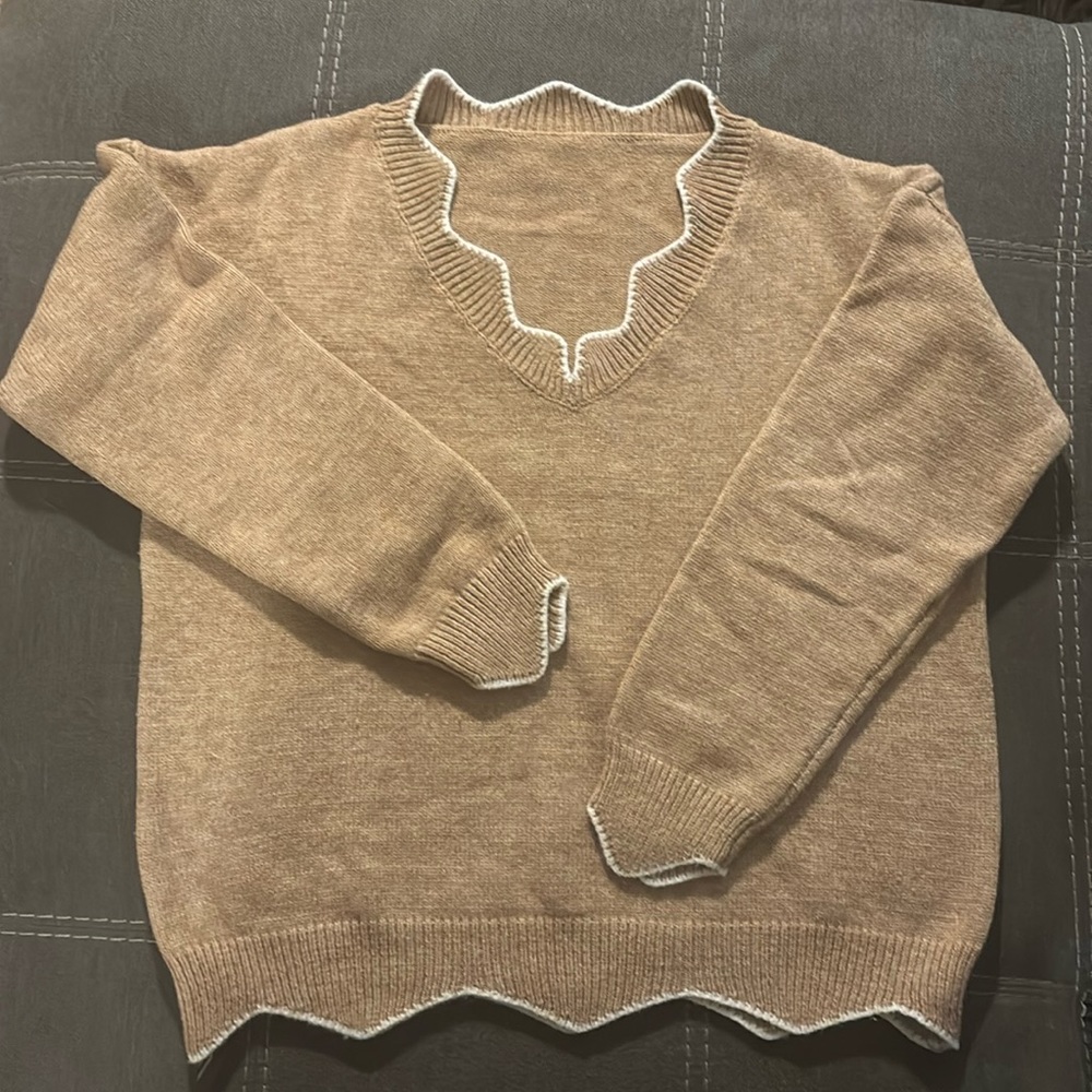 👀Tan With White Trim Sweaters! 👀 - Picture 1 of 5
